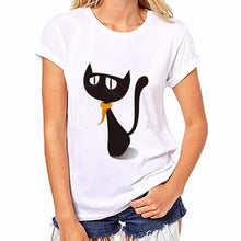 Women White T Shirt, Girls Plus Size Available, Cute Cat Print Tees